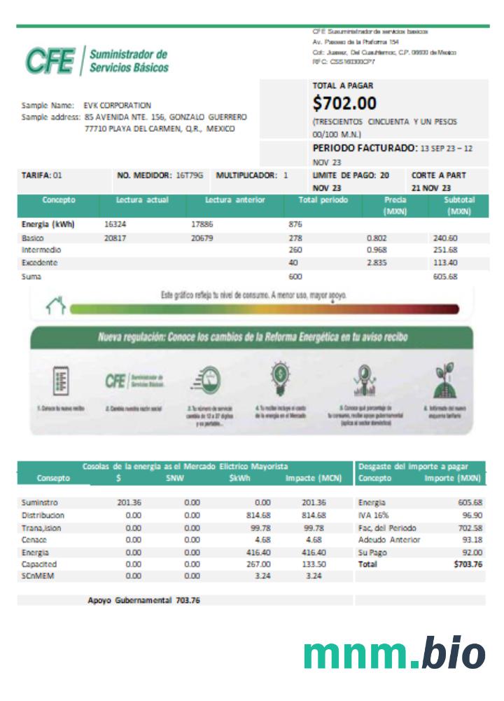 CFE electricity rachunek za usługi komunalne